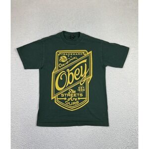 Obey Shirt Mens Medium Green Yellow Graphic The Streets Are Ours Short Sleeve